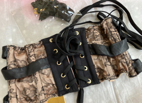 Agent Provocateur leather trim 32D bra thong suspender waspie Milanna SET soiree