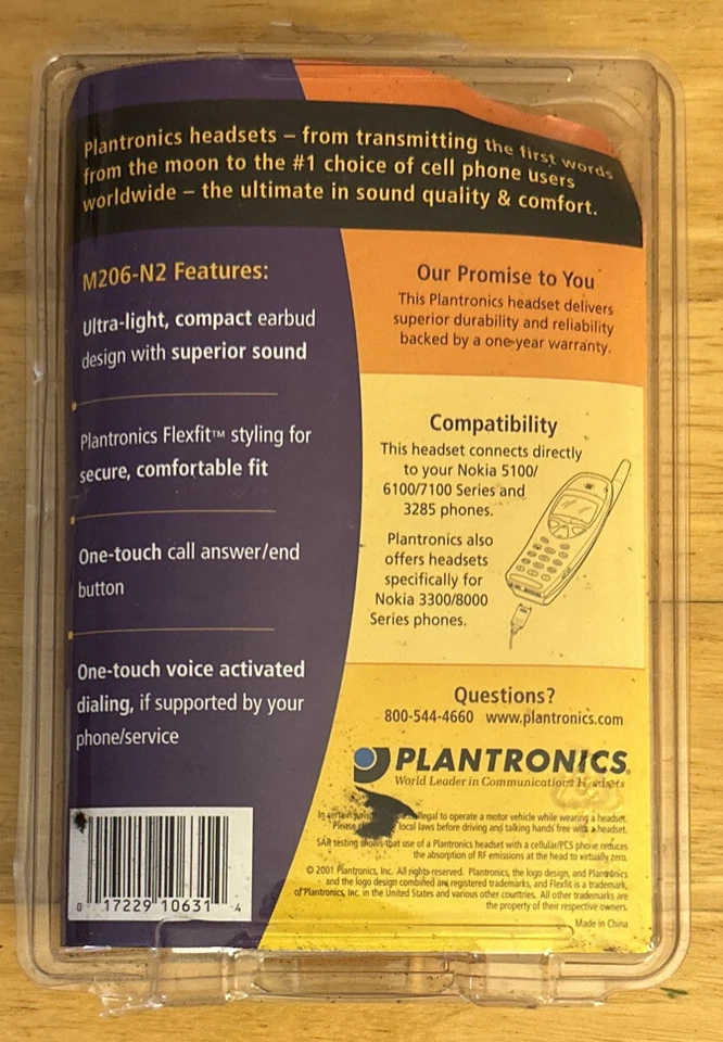 Plantronics M206-N2 Cellular Headset For Nokia 5100/6100/7100 Series & 3285 Used - Image 2 of 2