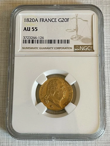 France 1820A Louis XVIII 20 Francs Gold NGC AU55 SKU# 6273