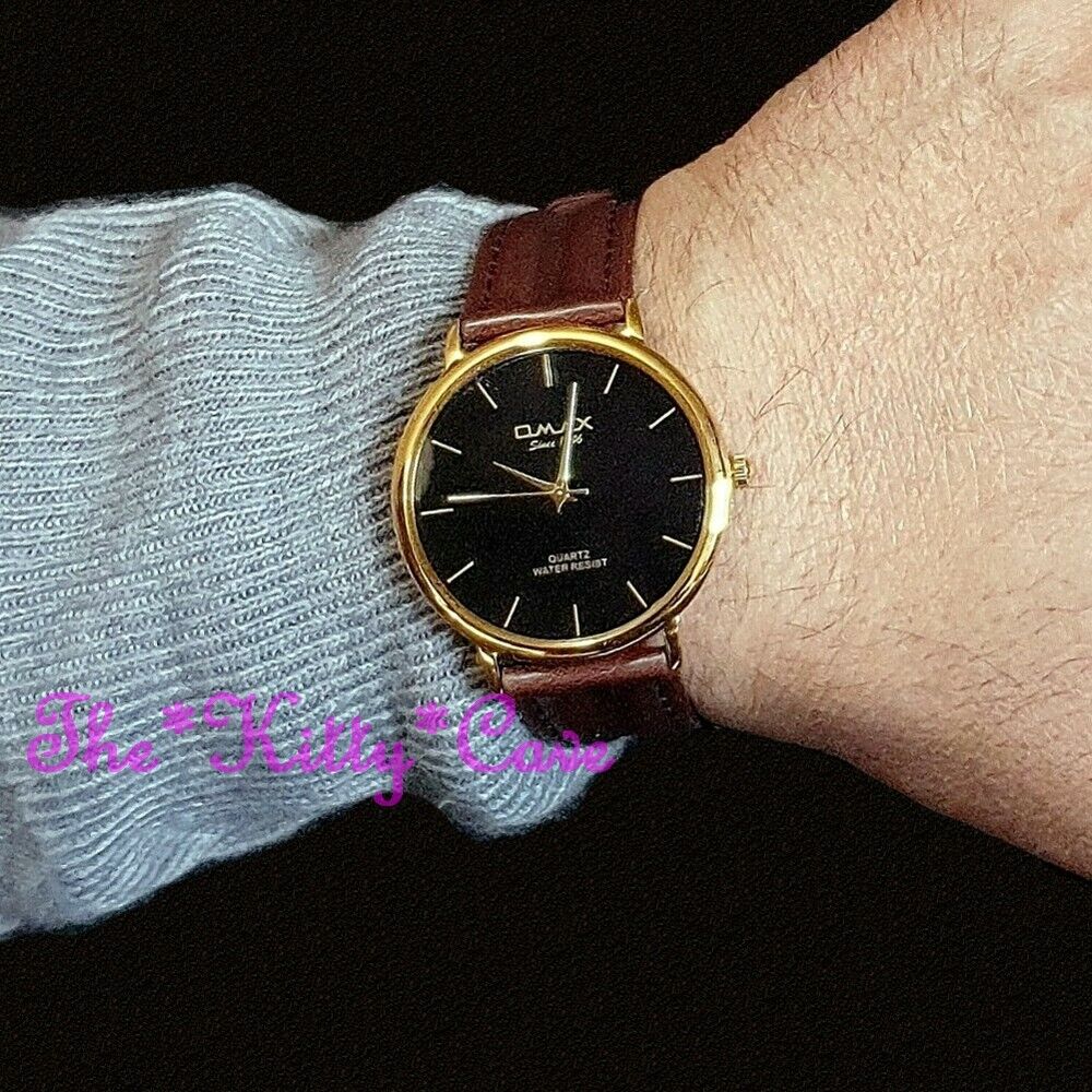 OMAX Classic, Seiko Movt, Brown Leather, Black & Gold Thin Dress Watch SC7491 OMAX Classic, Seiko Movt, Brown Leather, Black & Gold Thin Dress Watch SC7491