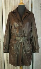 DAVID MOORE Women’s Napa Leather Belted Coat M EU38 Brown Jacket w Stitch Detail