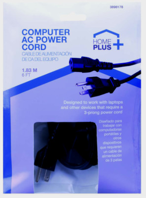 Home Plus 3898178 COMPUTER AC POWER CORD Three Prong 6 Foot Cable Length 1.83 M