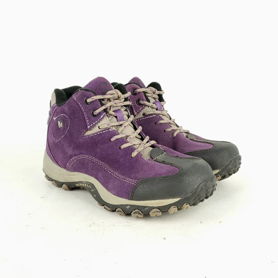 Botas de Senderismo Merrell Niñas 4 Púrpura Medio Top Con Cordones Impermeables Puntera Antigolpe Foto 2 de 4
