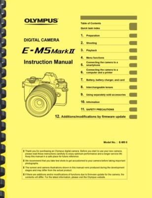 Olympus E-M5 Mark II Mark 2  Digital Camera INSTRUCTION USER MANUAL