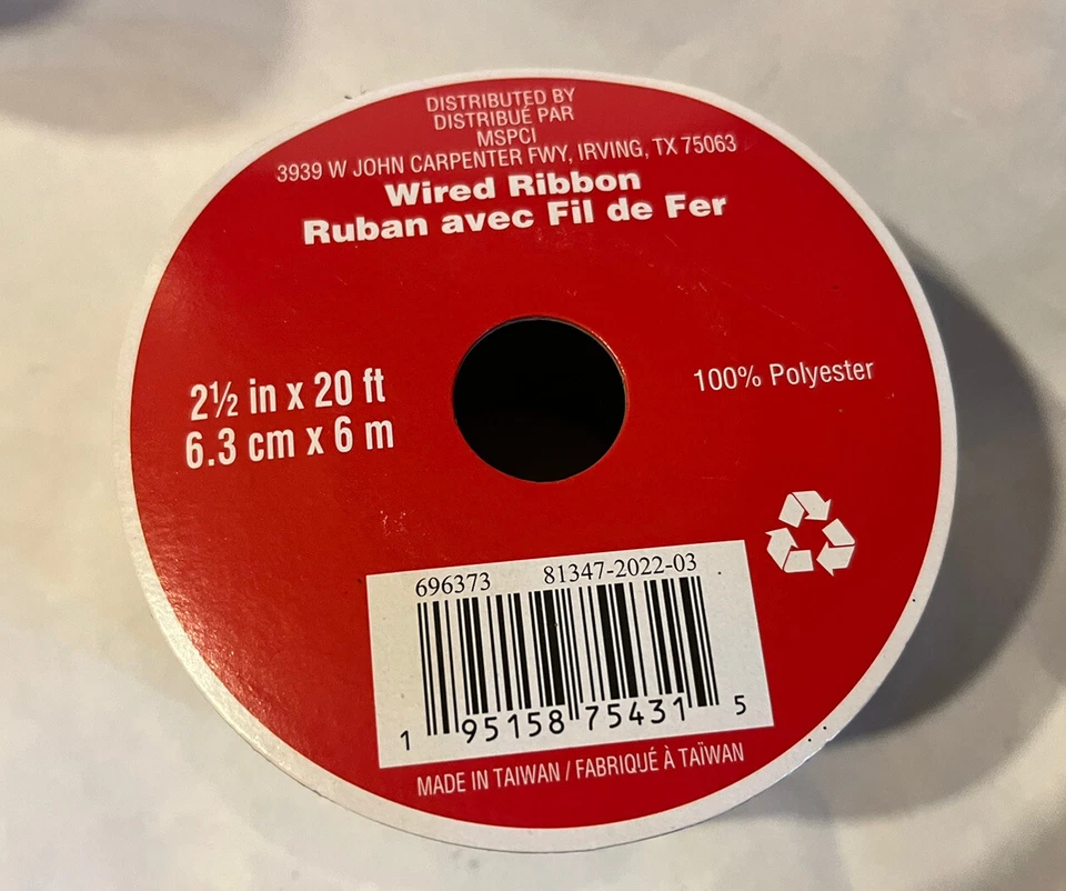 2 1/2” x  20 Ft Wired Edge Ribbon. Gold Leaf on Dark Green For Christmas Winter - Image 3 of 3