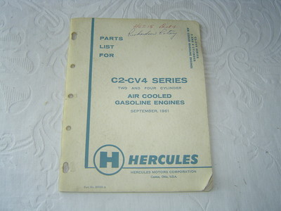 Hercules C2-CV4 series air colled gasoline engines parts list catalog manual