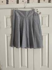 NWT Lauren Ralph Lauren Navy Blue stripe FLARE Skirt Womens sz 10 cotton Silk