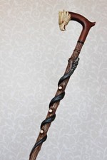 Walking stick cane American eagle  Snake Carved handle and staff Wooden cane