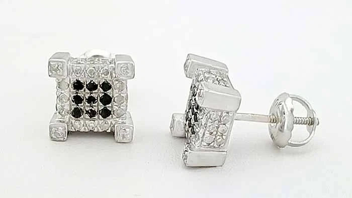 PENDIENTE DE DIAMANTE GENUINO Y DIAMANTE NEGRO ORO BLANCO 10K - Tornillo trasero - Nuevo con etiquetas Foto 3 de 4