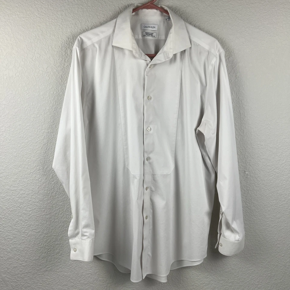 Calvin Klein Mens Tuxedo Dress Shirt L 16-16.5 32/33 White Slim Fit Stretch - Image 2 of 4