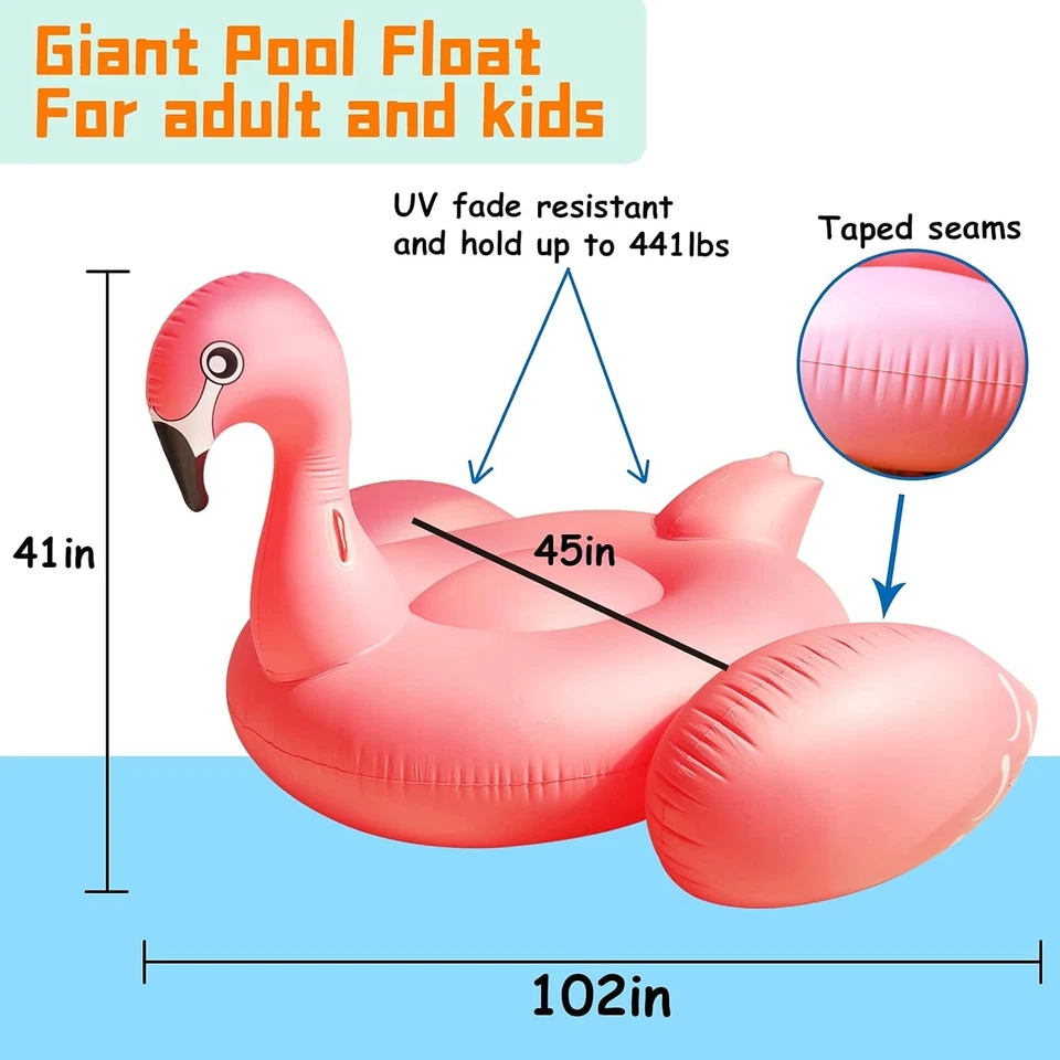 Turnmeon 102" Giant Flamingo Pool Float aufblasbar Sommer extra groß, pink  - Bild 4 von 4