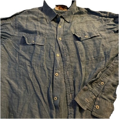 Michael Kors Mens Linen Long Sleeves Button Down Shirt Blue Size Extra Extra Lar