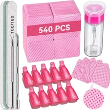 Gel Nail Polish Remover Tools Kit with 540 Lint Free Wipes, 10 Soak Buffer Block