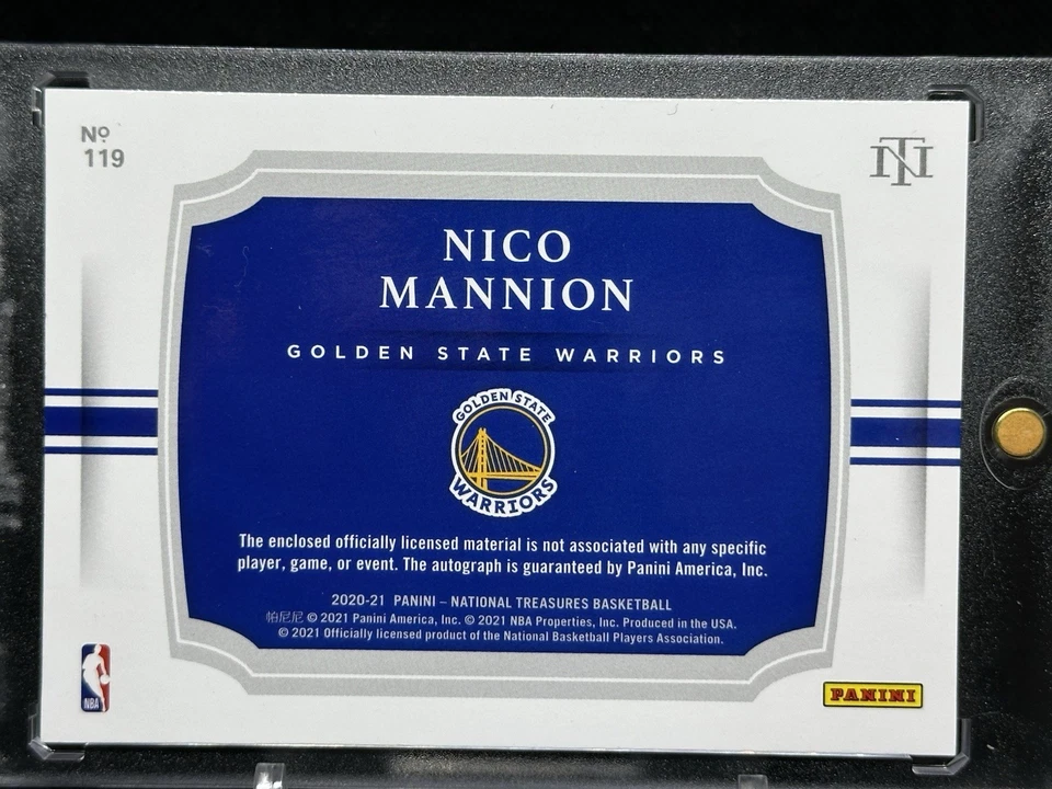 🔥2020-21 National Treasures Nico Mannion RPA RC Rookie Patch Auto #/75 Warriors - Image 2 of 2
