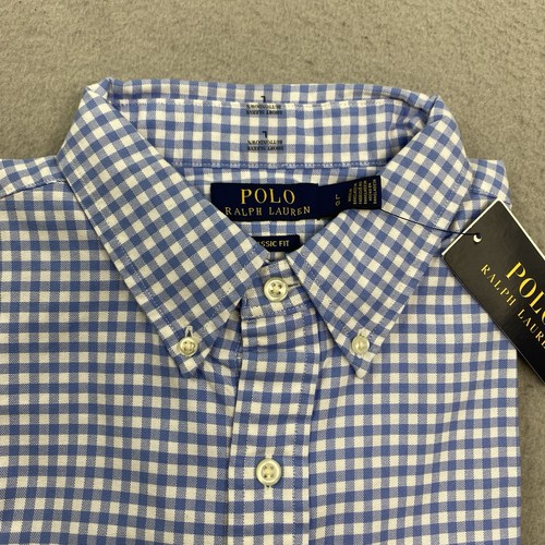 Polo Ralph Lauren Shirt Mens Large Blue White Button Down Gingham Oxford Pony - Picture 2 of 7