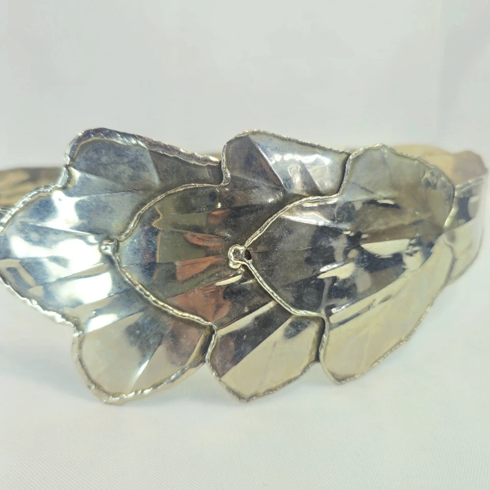 Cinturón triple hoja tono plata hecho a mano de colección MCM corsé de metal martillado 27"-34" Boho Foto 2 de 4