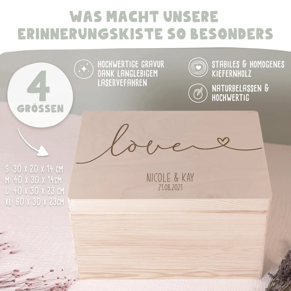 Personalisierte Erinnerungsbox Hochzeit "Love" Liebe Erinnerungskiste Geschenk - Bild 4 von 4