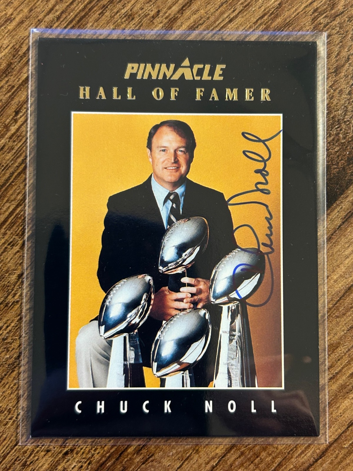 1993 Pinnacle Chuck Noll Hall of Famer Pittsburgh Steelers #354 IP Autograph