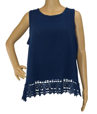 Ladies Italian Lagenlook Summer Sleeveless Italian Crochet Hem Vest Top - Image 1 of 3