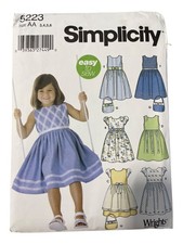 Simplicity 5223 Childs Dress Pattern Sizes 3-4-5-6 Trim Variations Purse UNCUT