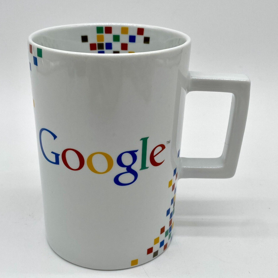 An official Google Pixels-branded mug from the early search-engine era — surprisingly hard to find and instantly recognizable to any tech lifer.