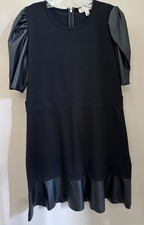 Michael Kors Faux Leather Puff-Sleeve Ruffle-Trim Dress XL