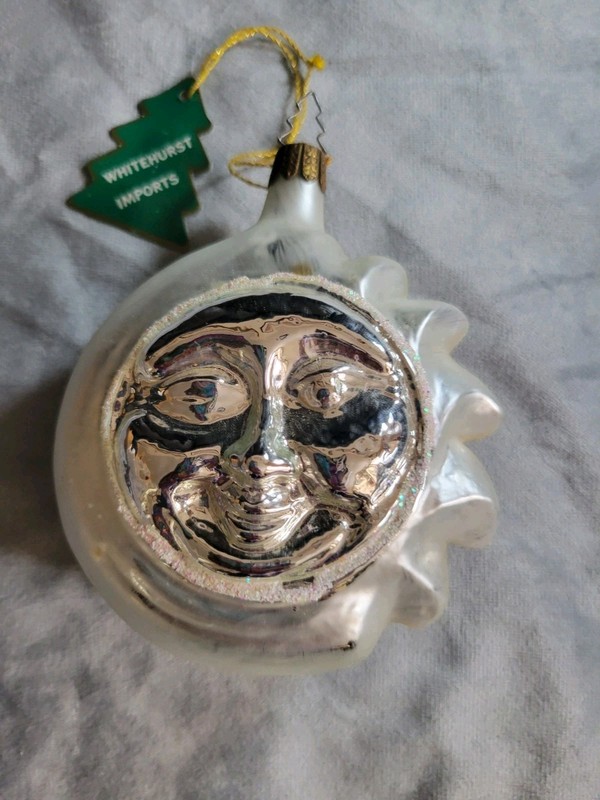 Vintage Designer silver/gold moon face   Christmas Ornaments approx 4"