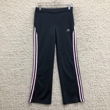 Adidas Track Pants Large Youth Blue Climalite Striped Ankle Zip Training Girls