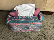 Vtg Kitsch Kleenex Tissue Box Cover Floral Couch Heart Pillows Granny Style