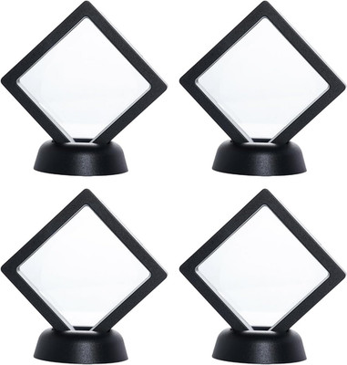 4 Stück 3D Schwebender Rahmen Floating Frame Display Box mit Basis 7x7cm Schwarz