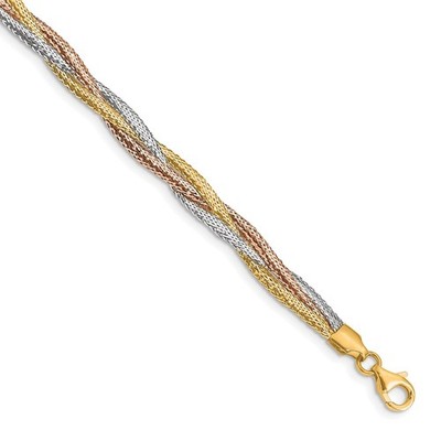 14k Tri-Color Gold poliert/strukturiert Stretch Armband Geschenk für Mutter