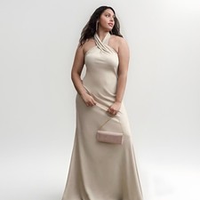 BHLDN NWT Ruby Twist Halter Satin Gown 24W Champagne Anthropologie Wedding Dress