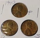 1940 P D S Lincoln Wheat Pennies, Cents, Fine Condition