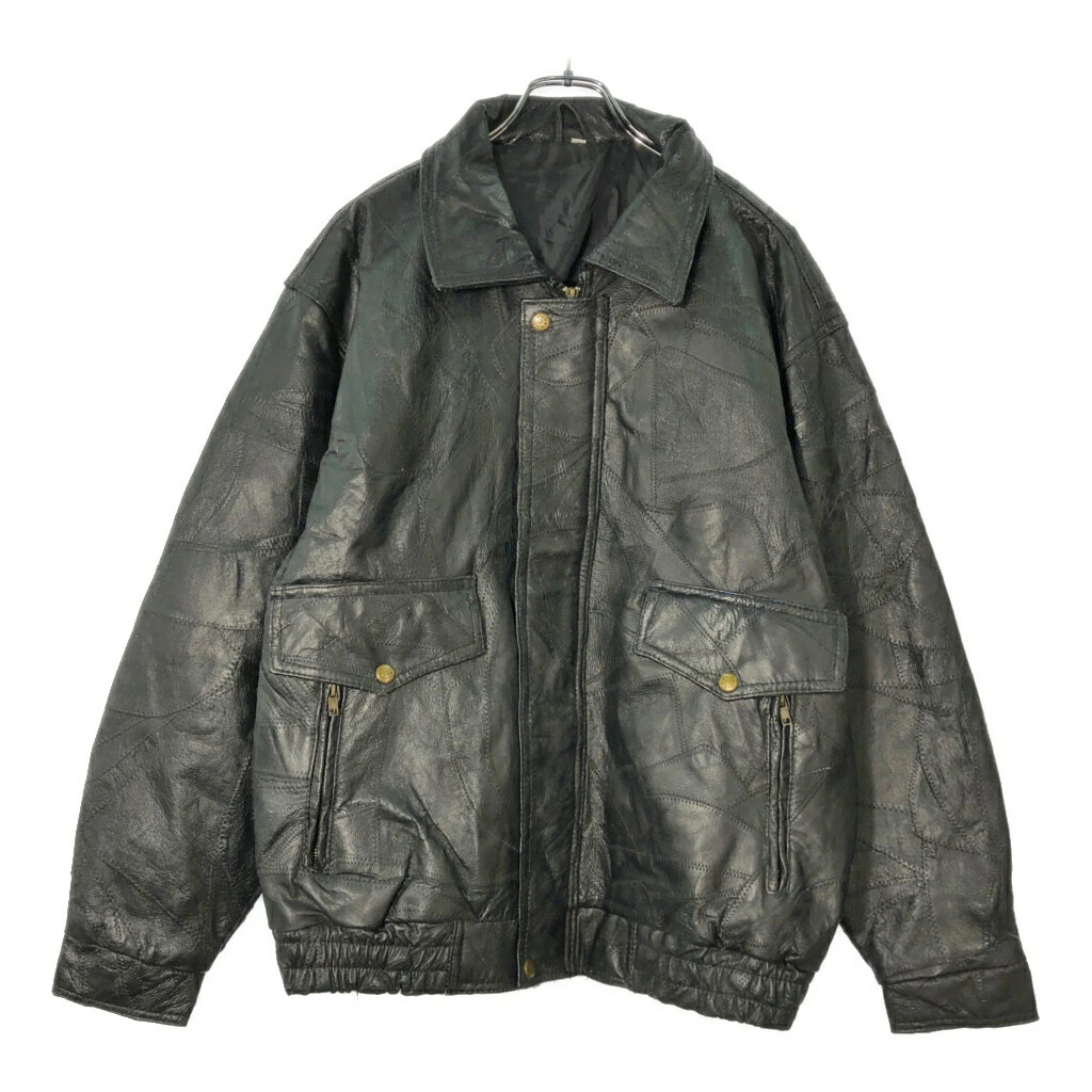 Vintage Black Patchwork Leather Jacket Men M Used - image 1