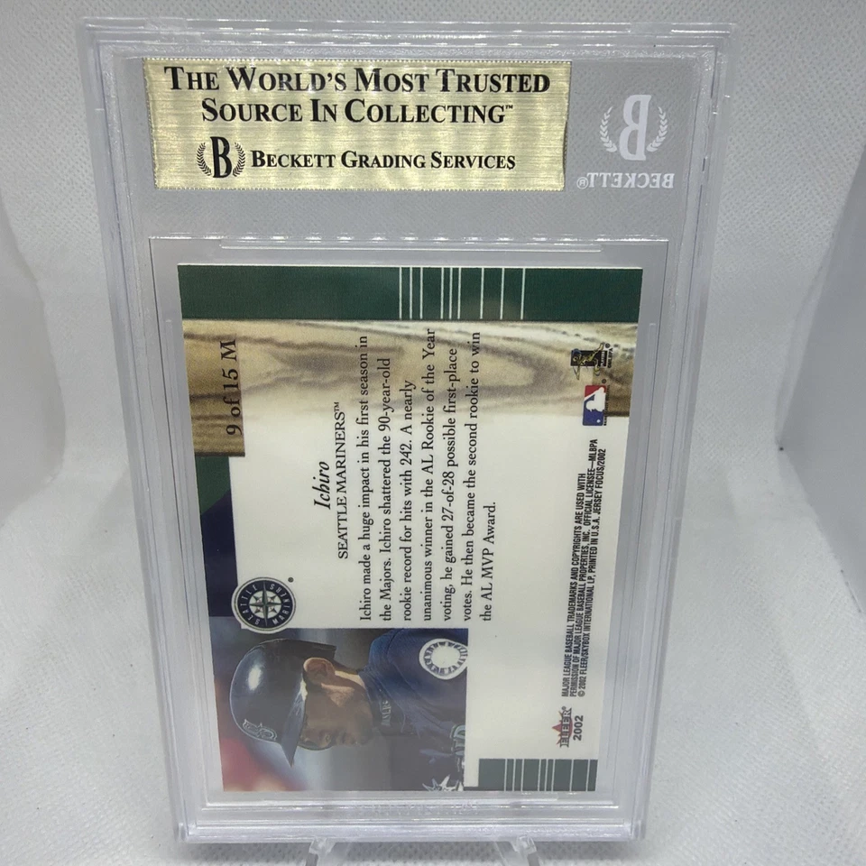 Ichiro Suzuki 2002 Fleer Focus Jersey Edition Materialistic Jumbo Away BGS 9.5 - Image 2 of 2