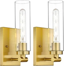 EMAK Lighting Modern Brushed Gold Wall Sconce WSO86-BGD-CG-2PK