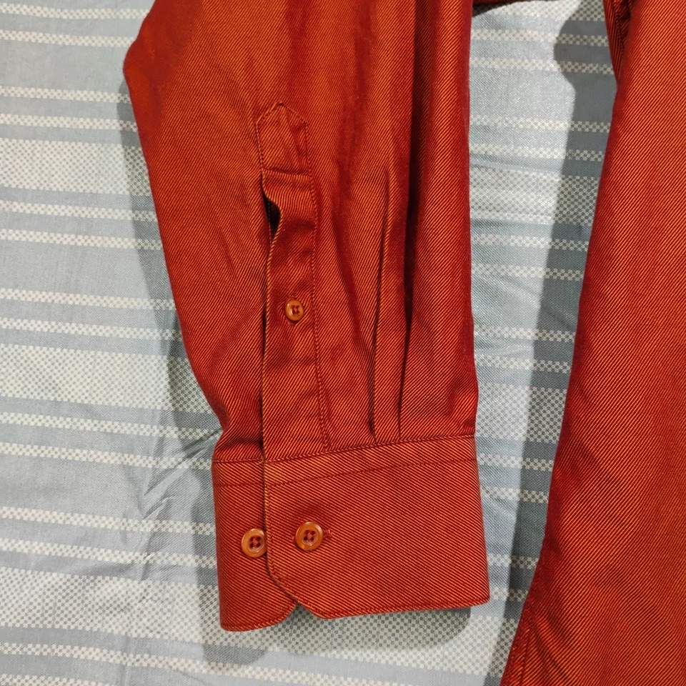 BACHRACH Dress Shirt Mens Sz L 17.5-34/35 Long Sleeve Burnt Orange Pocket Cotton - Image 3 of 4