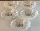 (5) Federal Milk Glass “Chalet” Snack Tray Plate & Cup Set - Vintage 1950’s