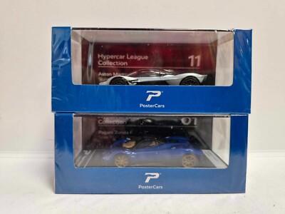Lot of 2 PosterCars Pagani Zonda F Aston Martin Valkyrie Hypercar Leagu  MB 1/64