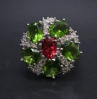 925 Sterling Silver Multicolor Cubic Zirconia Flower Cocktail Ring, Size 8.75