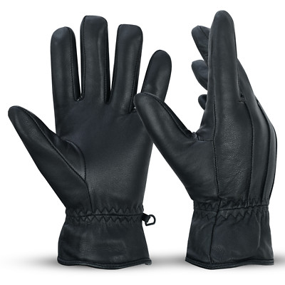 Riparo Men's Genuine Leather Winter Gloves with Fleece Lining - Black