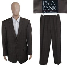 Jos A Bank Signature Collection Sharkskin Brown Check Wool Suit 42L 32X31.5