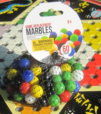 Chinese Checker marbles - 60 ct -10 each color red,yellow,green,blue,black,white