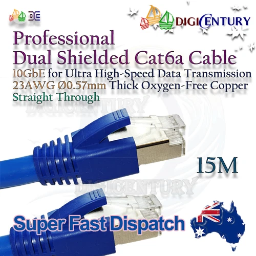 10GbE HighSpeed Cat6a RJ45 Shielded OFC SFTP Upgrade Ethernet Cable Straight 15m