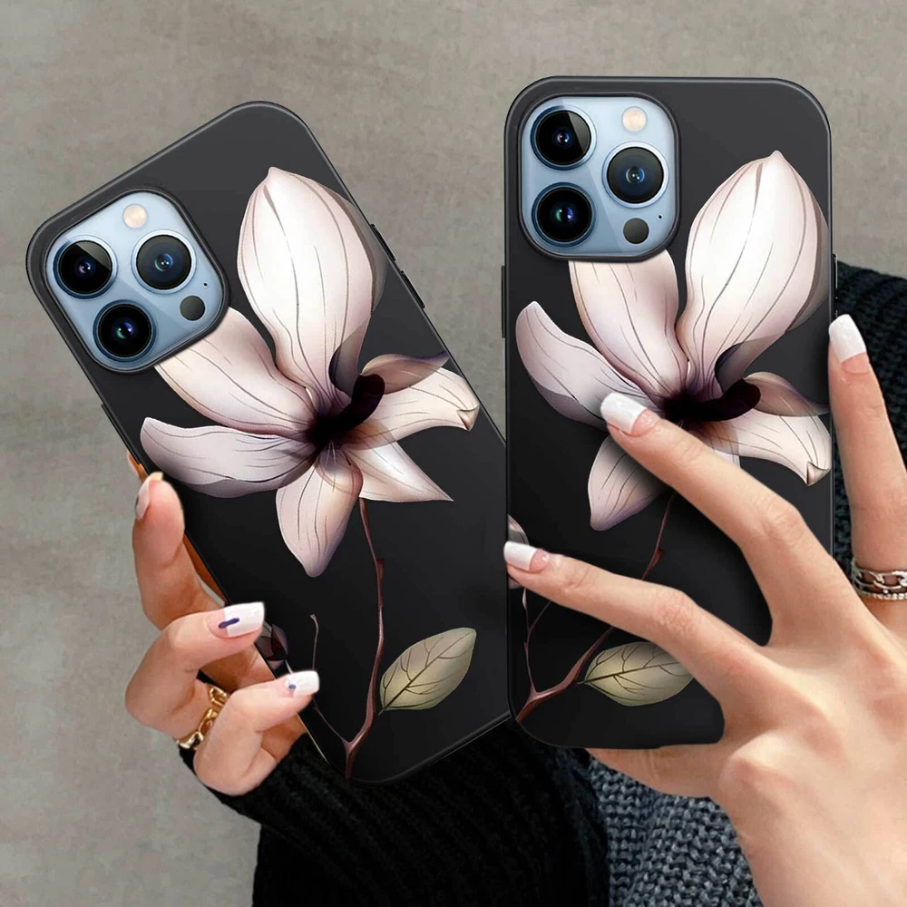 Phone Case For Apple iPhone 14 Pro Max 13 12 15 Flower Lace Protective TPU Cover