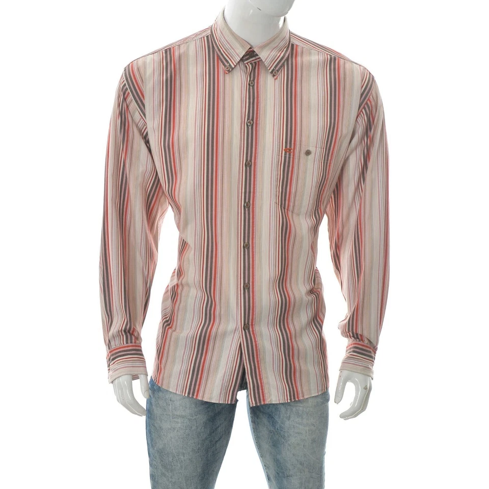 Camel Active Men's One-Pocket Button Down Shirt Long Sleeve Vertical Stripes - Image 3 of 4