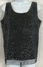 Vintage Regalia Imports Black Sz M Heavy Beaded Sequin Top Sleeveless Zip Scoop