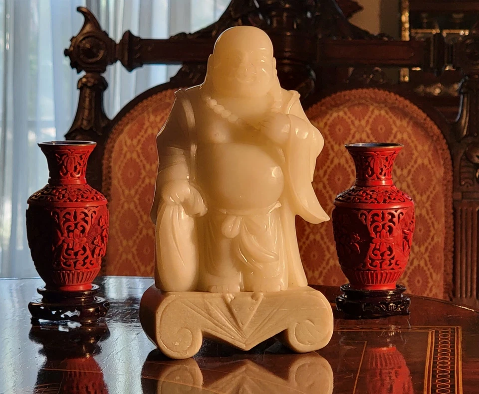 玉佛雕像立式手工雕刻100%天然石材半透明  — 第 2/4 张图片