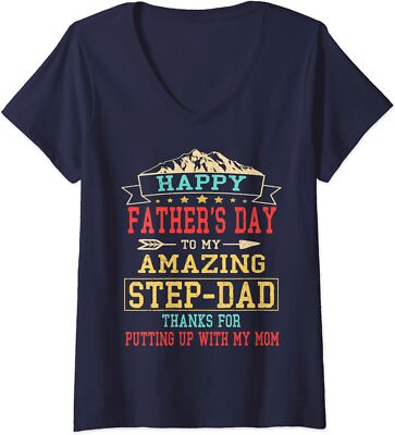 Happy Father's Day Step Dad For Daddy Step Father Ladies' V-Neck Tshirt