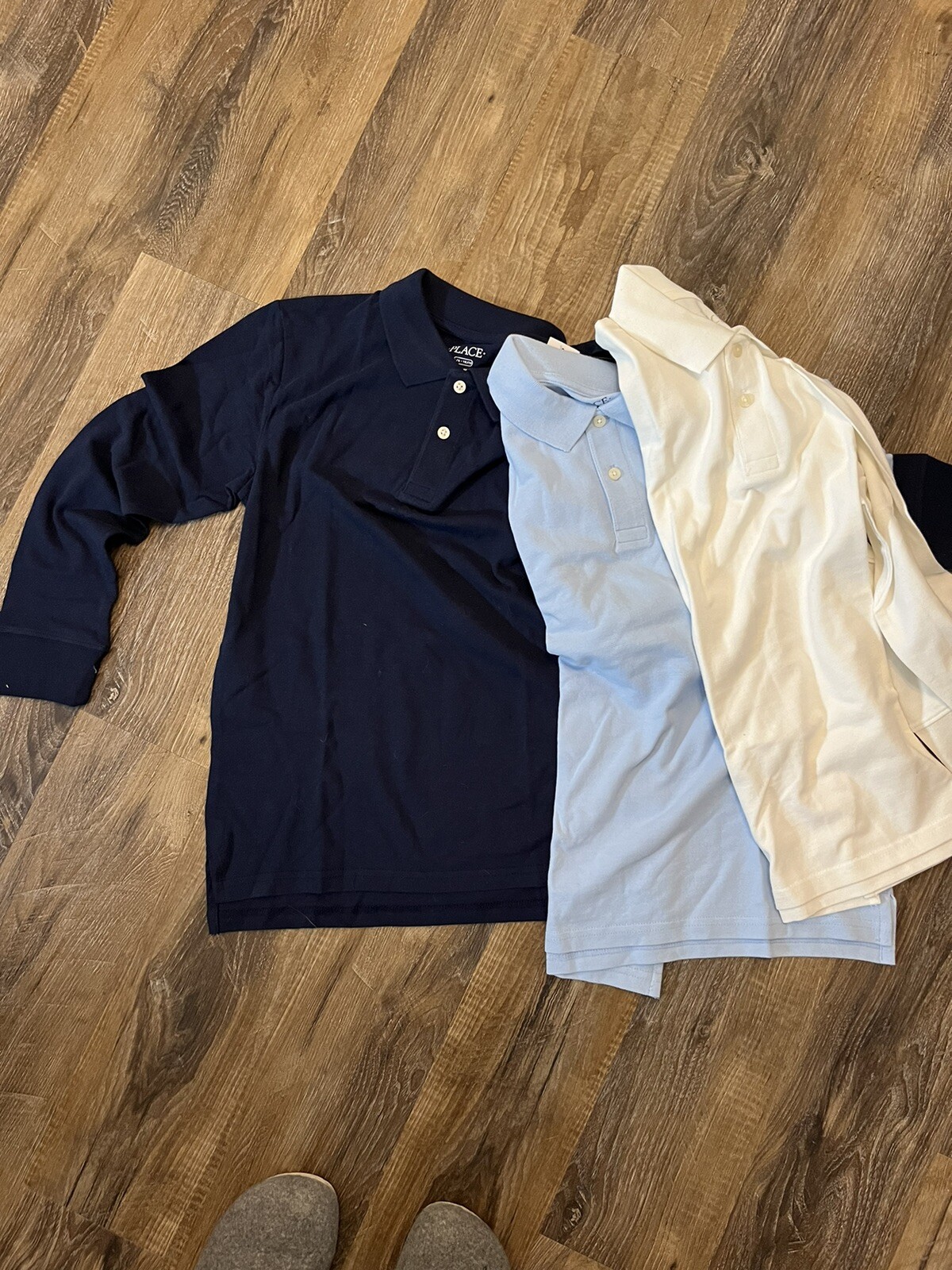 the childrens place unisex kids Large 10/12 long sleeve polo 3 pack blue white